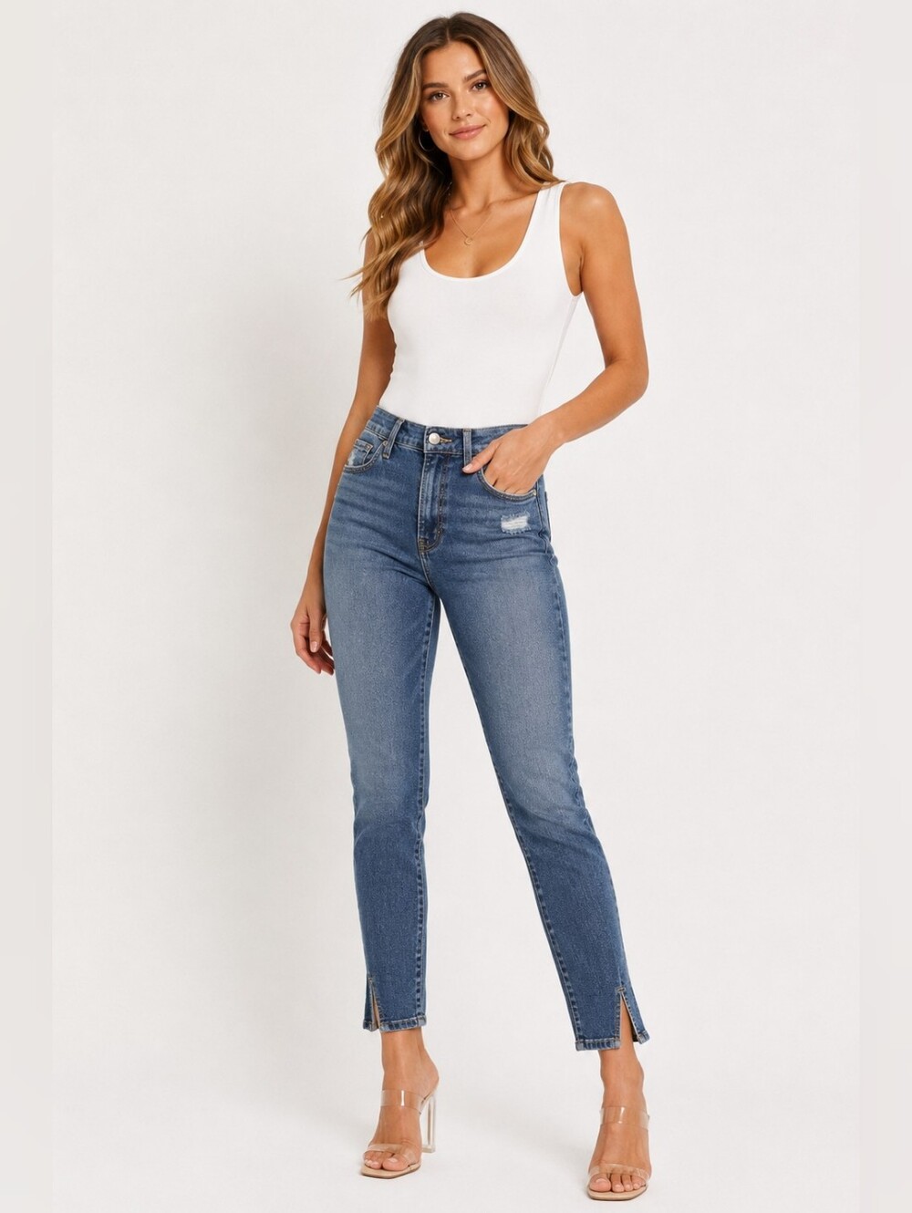 👖 Good American High Rise Skinny Jeans Side Slit Hem — Size 0 / 25